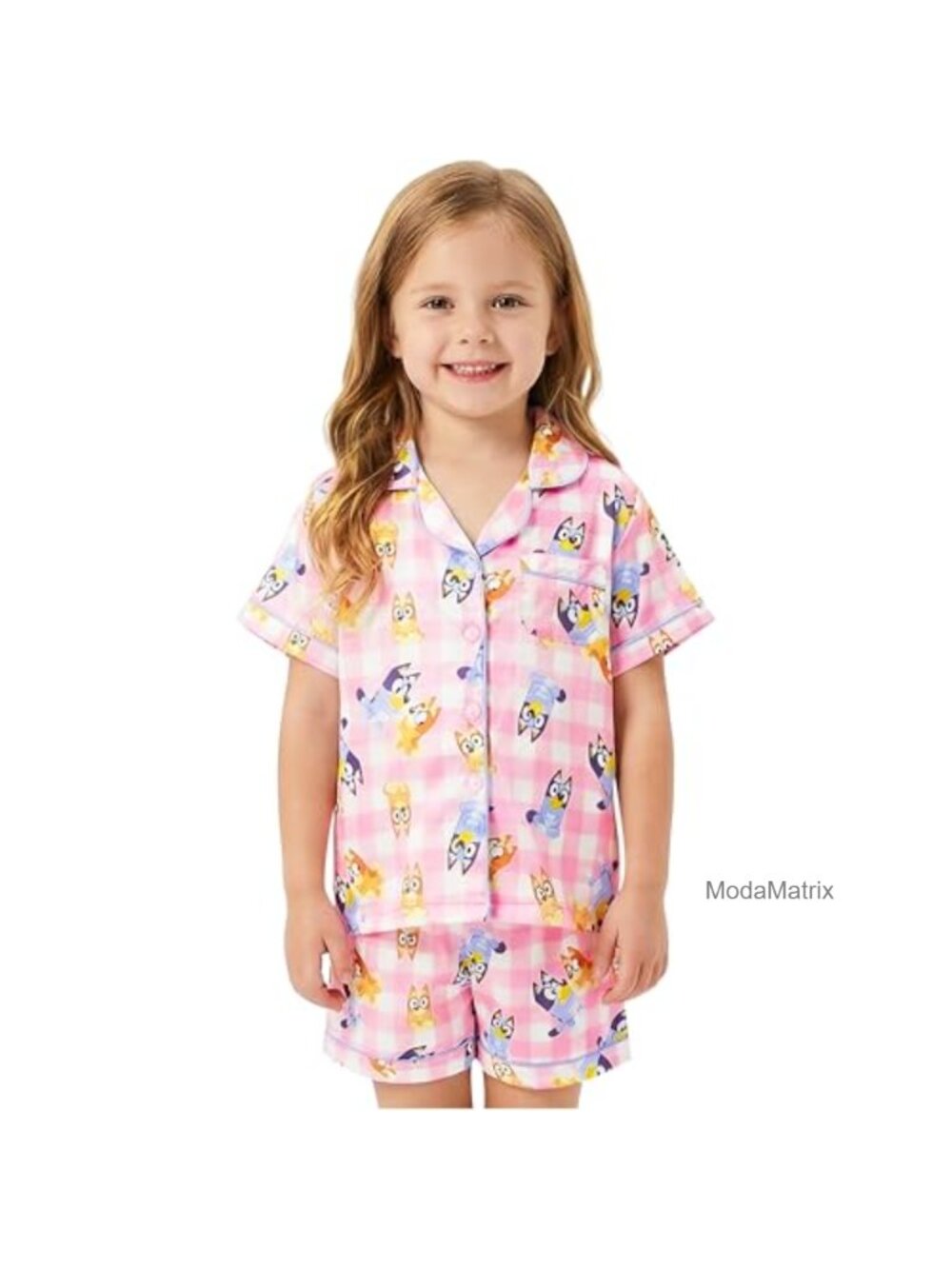 Girls Bluey 2-Piece Button-Down Pajama Set with Shorts, Soft Polyester